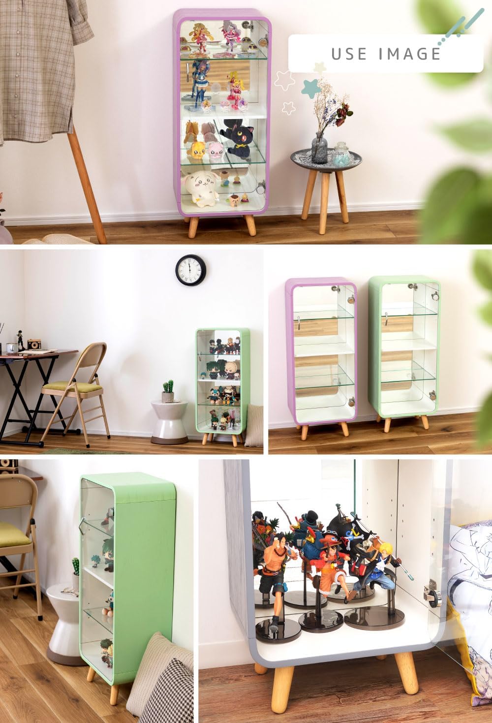 PaletteLife Figurine-Case, 4 Tiers, Green, Collection-Case, Mirror Backboard, Woodgrain, BLT-612GR