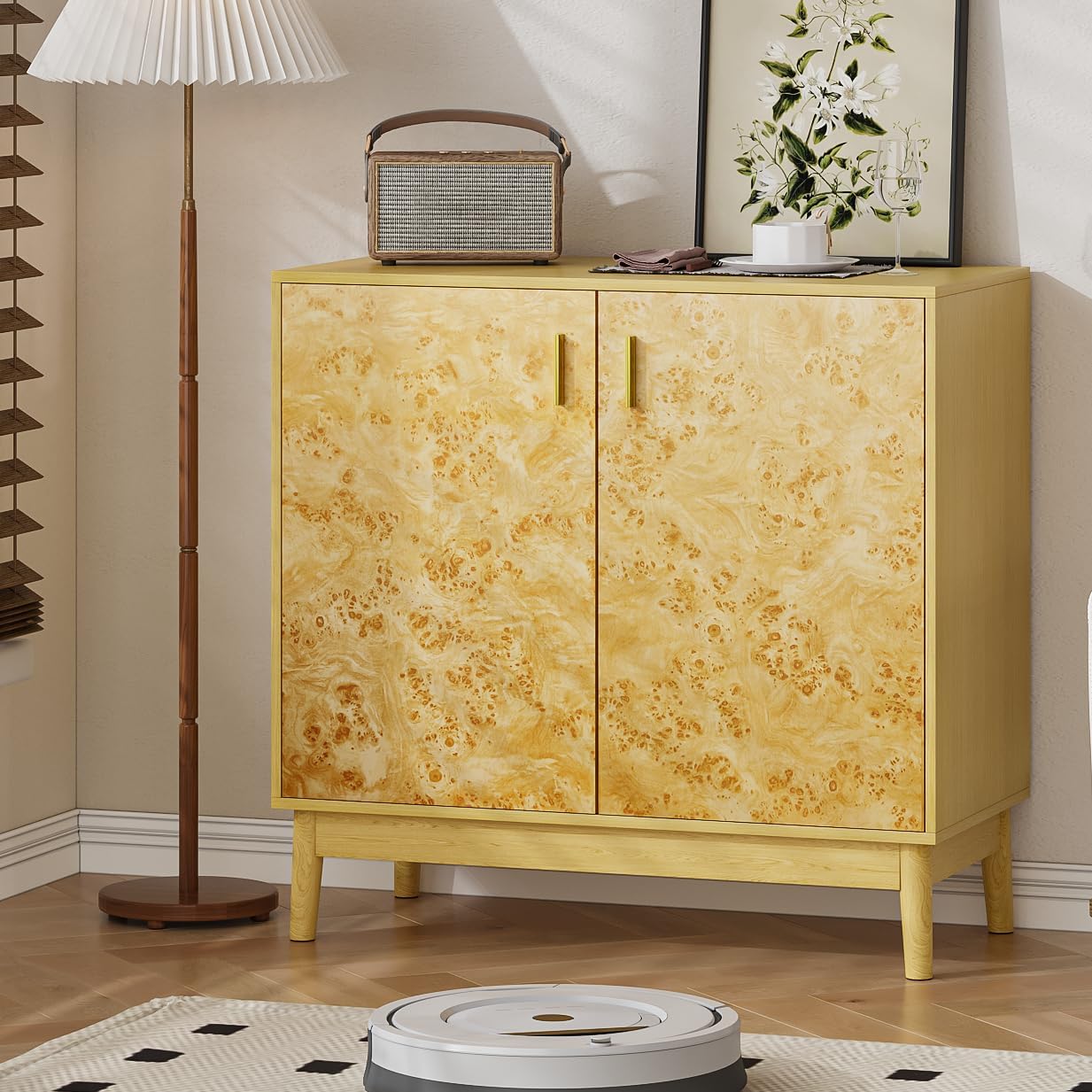 Buffet Cabinet with Storage,Accent Cabinet with 2 Decor Doors,Sideboard Buffet with Solid Wood Feet, for Hallway, Entryway, Living Room