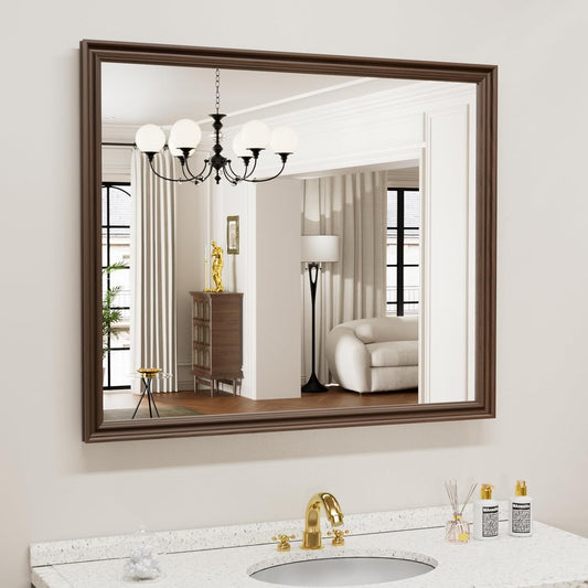 WEER Retro Copper Bathroom Mirror, 36x30 Inch Bronze Oil Rubbed Framed Mirror, Rectangle Classic Vintage Framed Wall Mirror, Farmhouse Vanity Mirror, Tempered Glass, Vertically or Horizontally