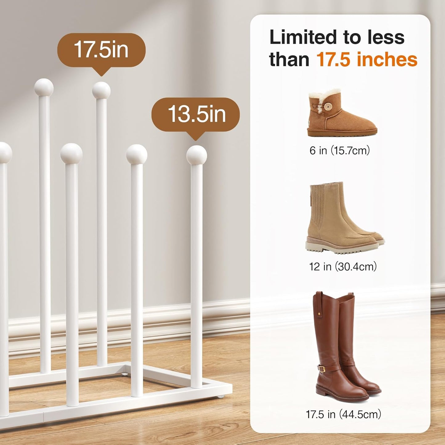 pickpiff Boot Rack Organizer Tall Boots, White Boot Storage Organizer Tall Boots for Closet, Entryway, Garage, Porch, Free Standing Shoe Racks for 6 Pairs