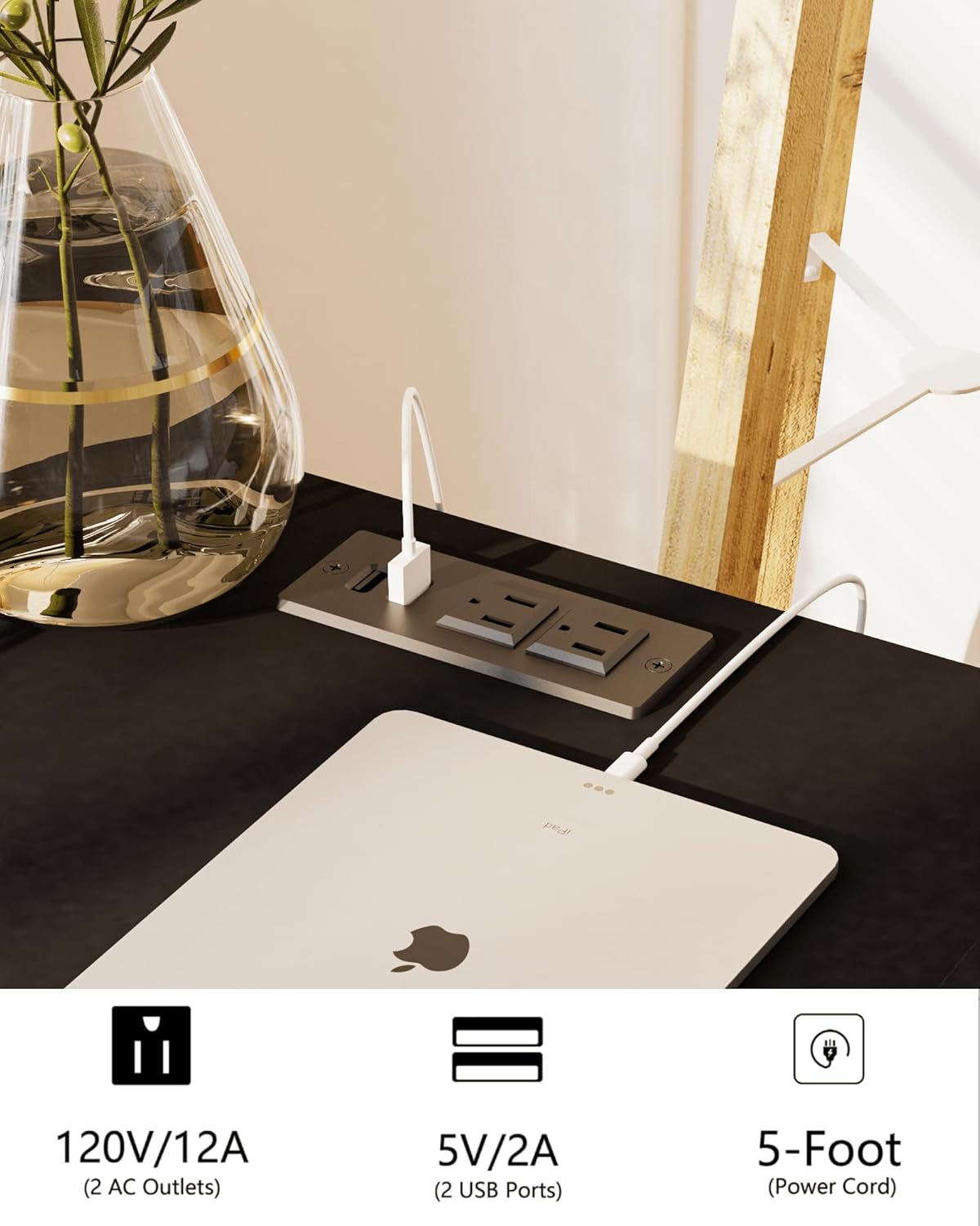 Black Nightstand with Outlet,Modern Bedside Table with Storage Drawer and Open Wood Shelf, for Living Room, Bedroom and Small Spaces, Accent Night Stand with Solid Wood Legs, Easy Assembly