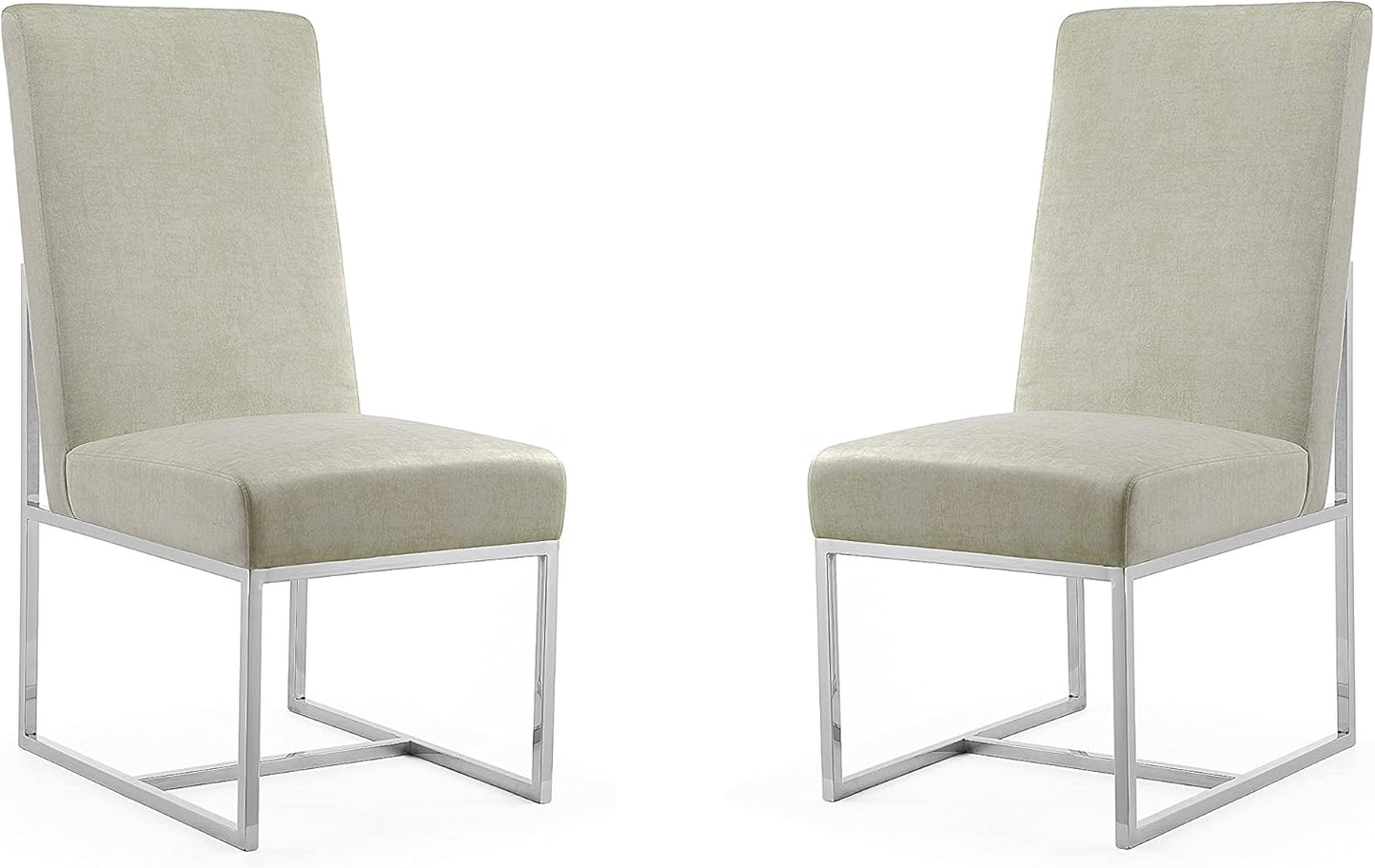 Manhattan Comfort Element Modern Velvet Dining Chairs, High Density Foam, Chrome Finish Stainless Steel Frame, High-Back, Fully Assembled Industrial Chic Accent Furniture, Set of 2, Champagne