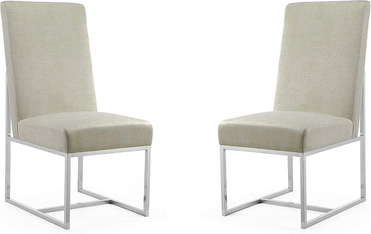 Manhattan Comfort Element Modern Velvet Dining Chairs, High Density Foam, Chrome Finish Stainless Steel Frame, High-Back, Fully Assembled Industrial Chic Accent Furniture, Set of 2, Champagne