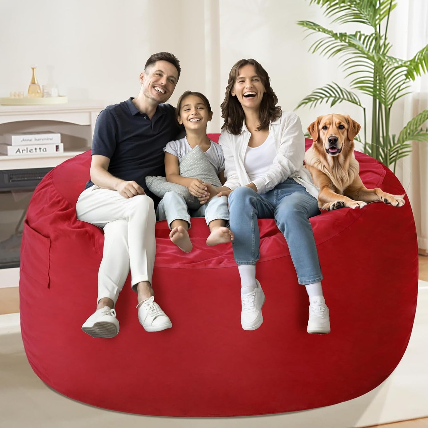HABUTWAY Bean Bag Chair: Giant 5' Memory Foam Furniture Bean Bag Chair with Microfiber Cover - 5Ft,Red