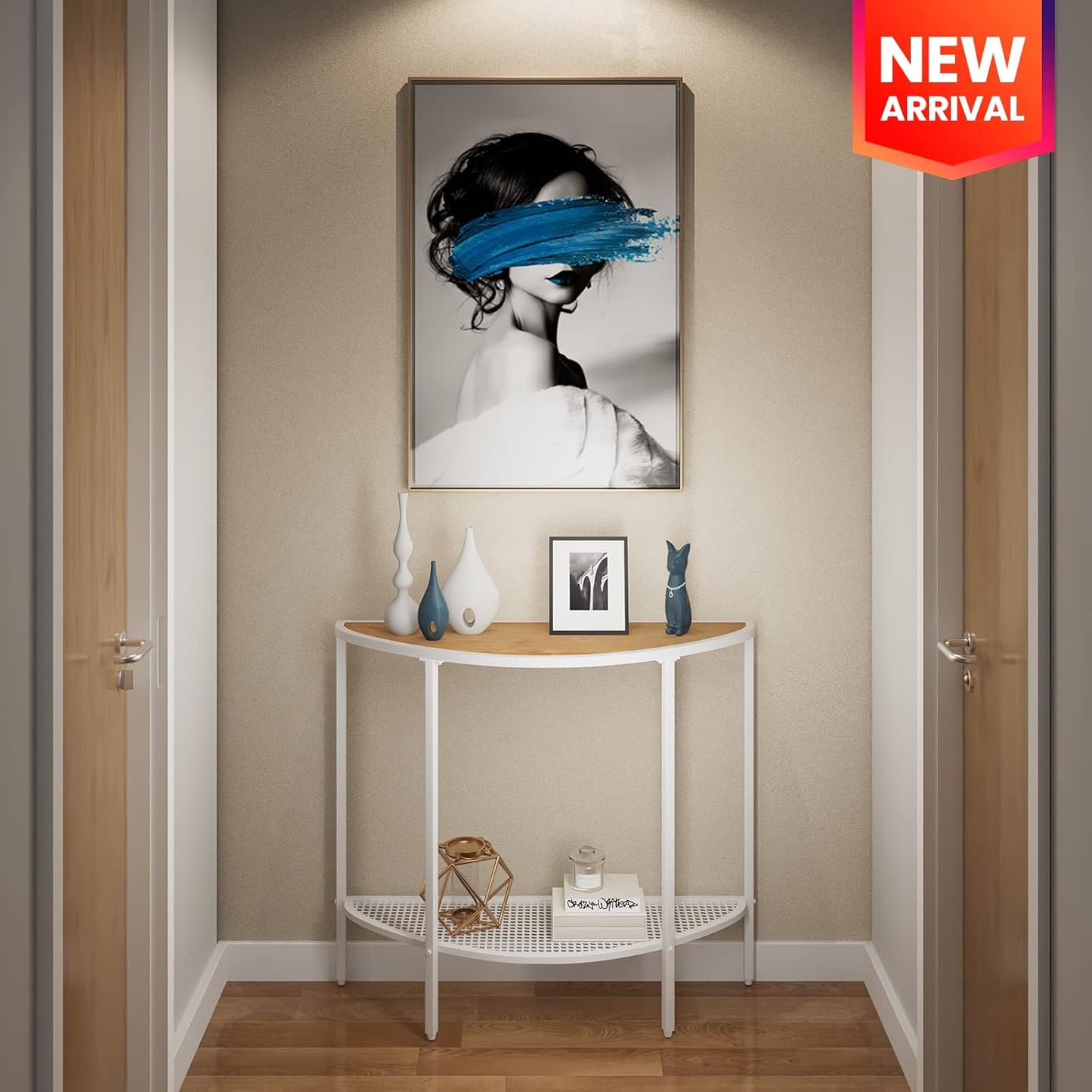 SAYGOER Console Table 2 Tier Narrow Entryway Table with Storage Shelves Half Moon Sofa Couch Table Small Entry Way Tables for Living Bedroom Hallway Office Easy Assembly, Oak White