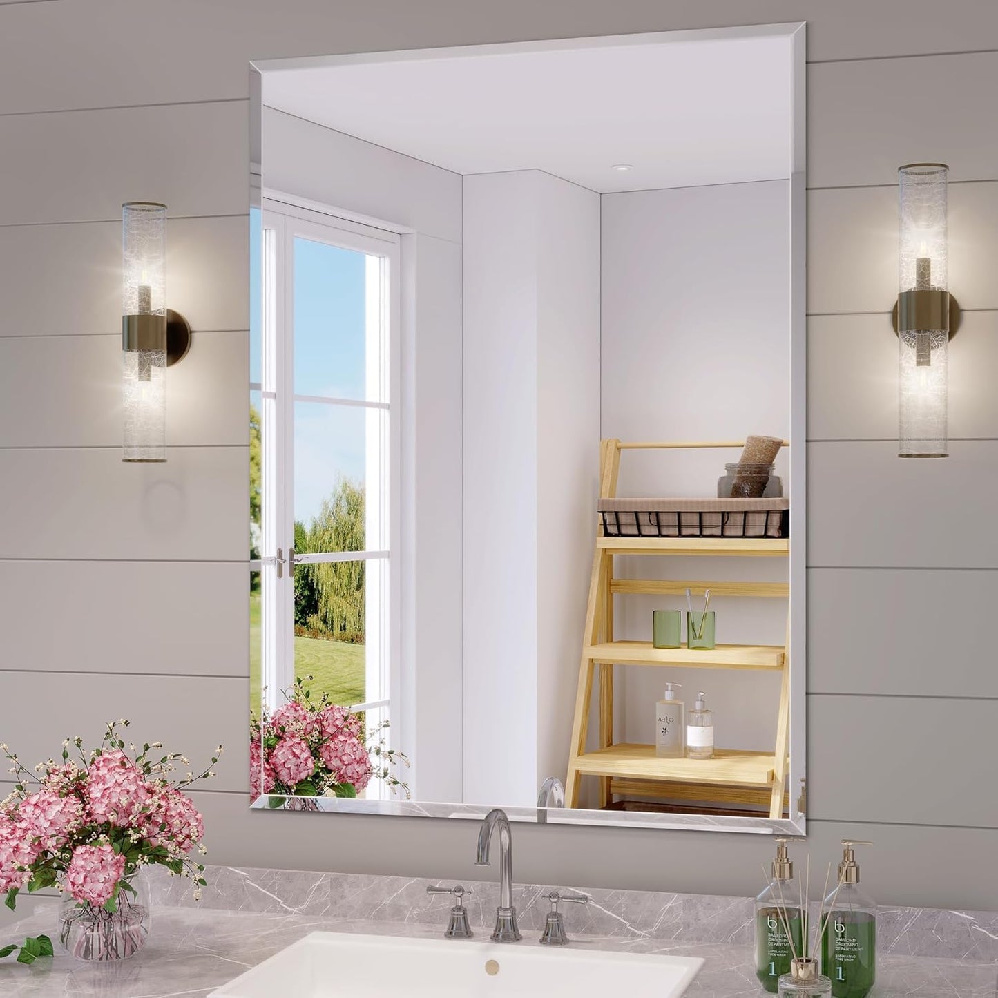 KOHROS Bathroom Mirror 36” x 24" Large Frameless Rectangle Bathroom Wall Mirror w/Polished Edge, Anti-Rust, Tempered Glass, Horizontally or Vertical Hanging (Silver)