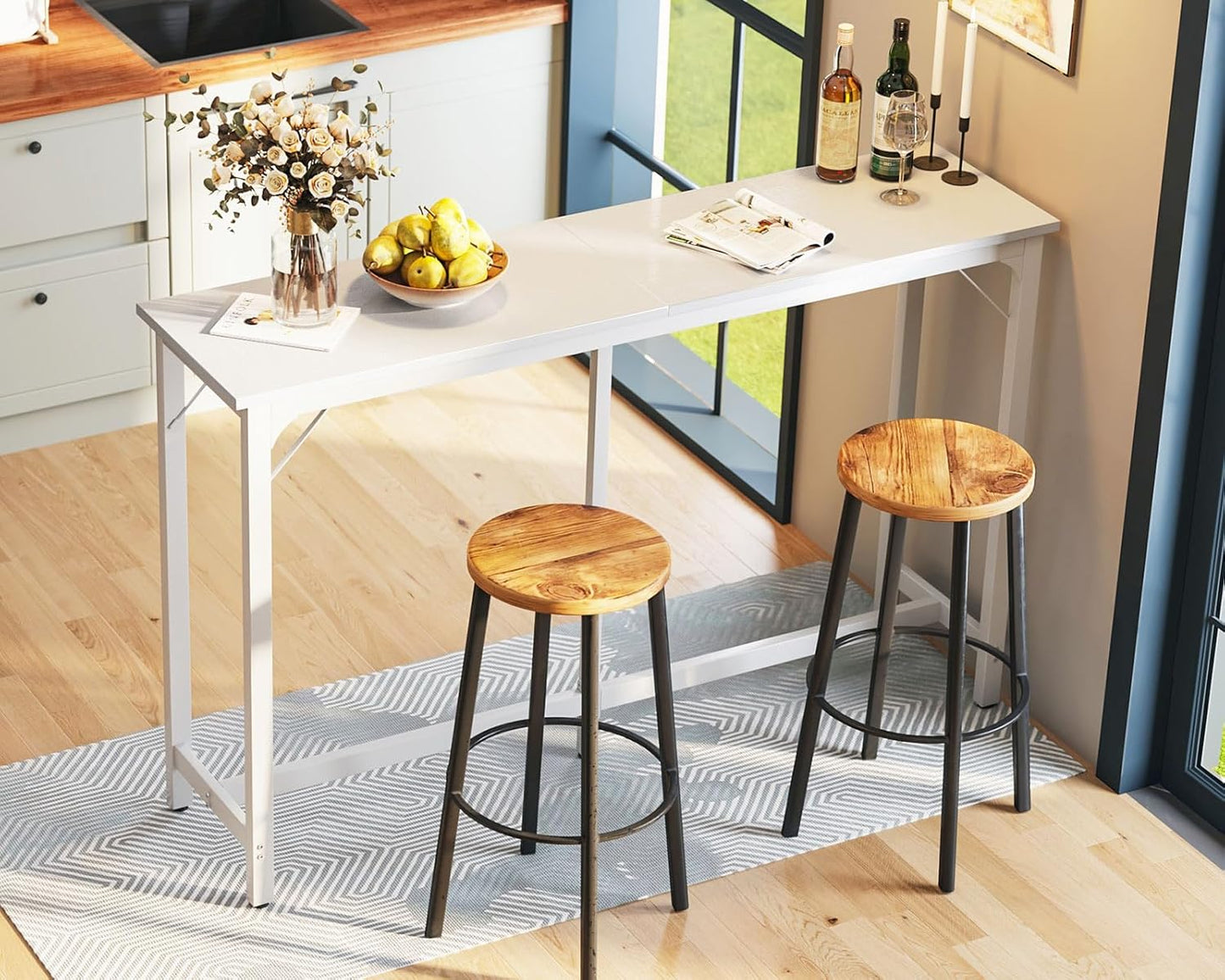 ODK 63 inch Bar Table, Bar Height Pub Table, Counter Height Bar Table, Rectangular High Top Kitchen & Dining Counter Tables with Sturdy Legs & Easy-to-Clean Top, Indoor use, White