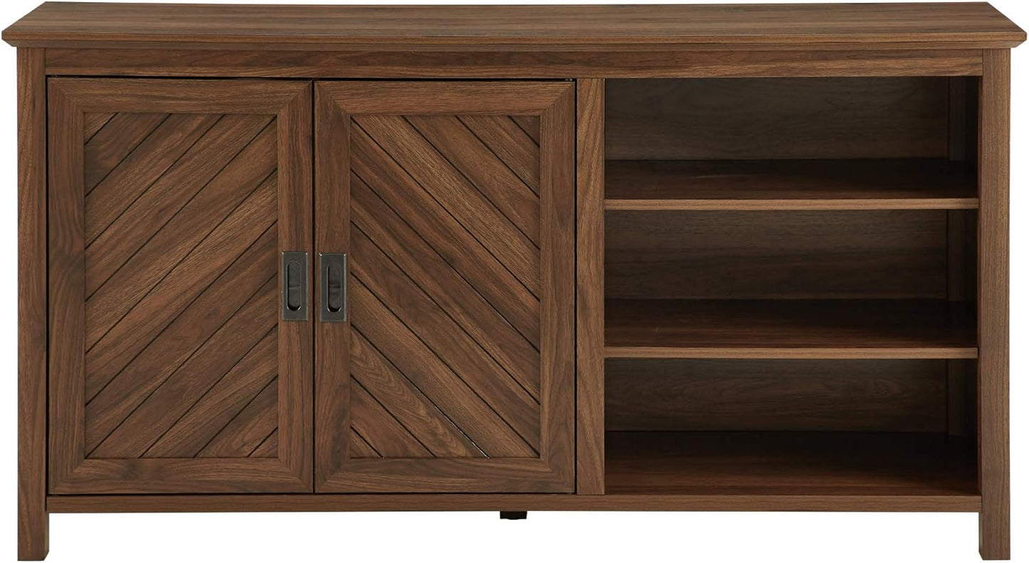 Walker Edison Modern Wood Grooved Buffet Sideboard with Open Storage-Entryway Serving Storage Cabinet Doors-Dining Room Console, 58 Inch, Dark Walnut