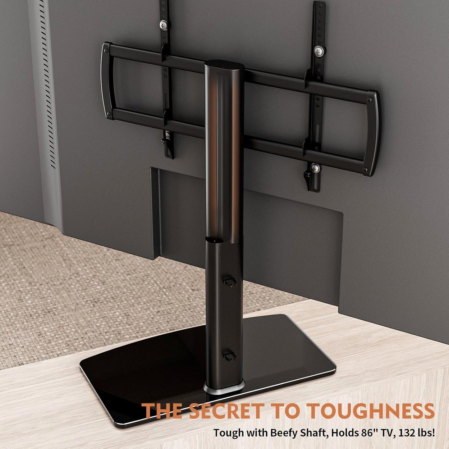 Universal Swivel TV Stand/Base Table Top Stand 40 to 86 inch TVs 110 Degree Swivel, 5 Level Height Adjustable, Heavy Duty Tempered Glass Base, Holds up 132lbs Screens, HT04B-003