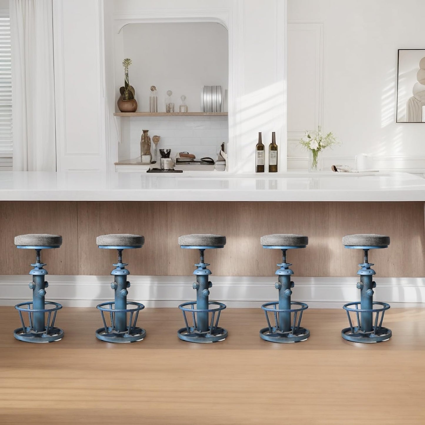 Industrial Bar Stool with Cushioned PU Seat 24.8-30.3inch Height Adjustable Vintage Counter Stools for Kitchen Island Farmhouse Fire Hydrant Design Coffee Chair