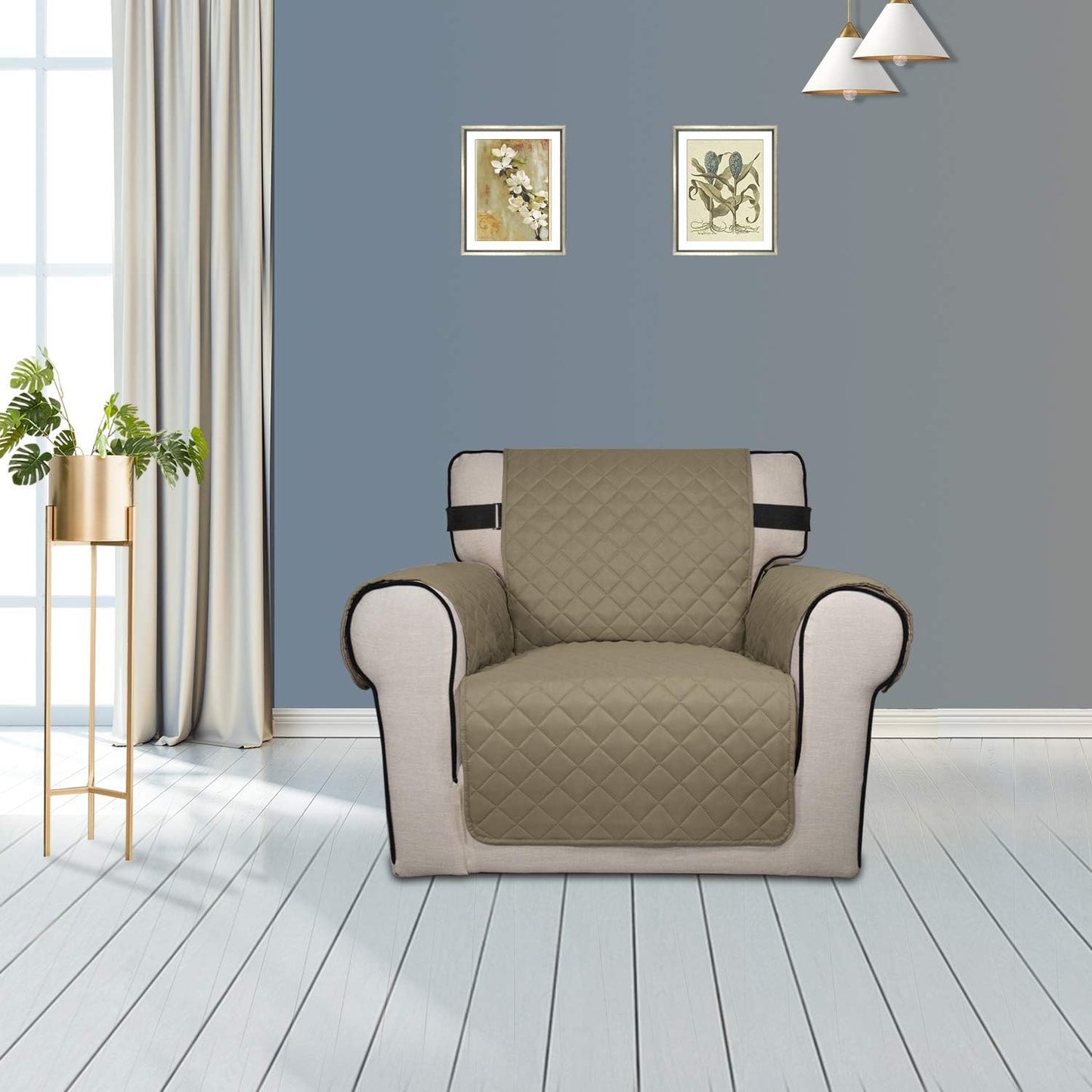 PureFit Reversible Sofa Cover Water Resistant Chair Couch Cover, Machine Washable Furniture Cover with Non-Slip Foam and Adjustable Strap for Dogs, Pets (Chair, Beige/Ivory)