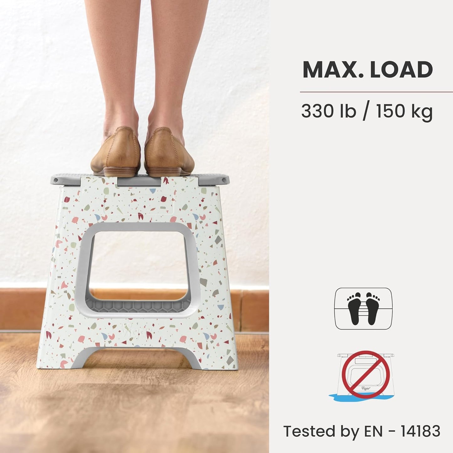 Vigar Compact Step Stool Foldable, 10-1/2-inch Step Stools for Adults up to 330 Pound, Lightweight Stool, Non-Slip Folding Step Stool, Terrazzo Body