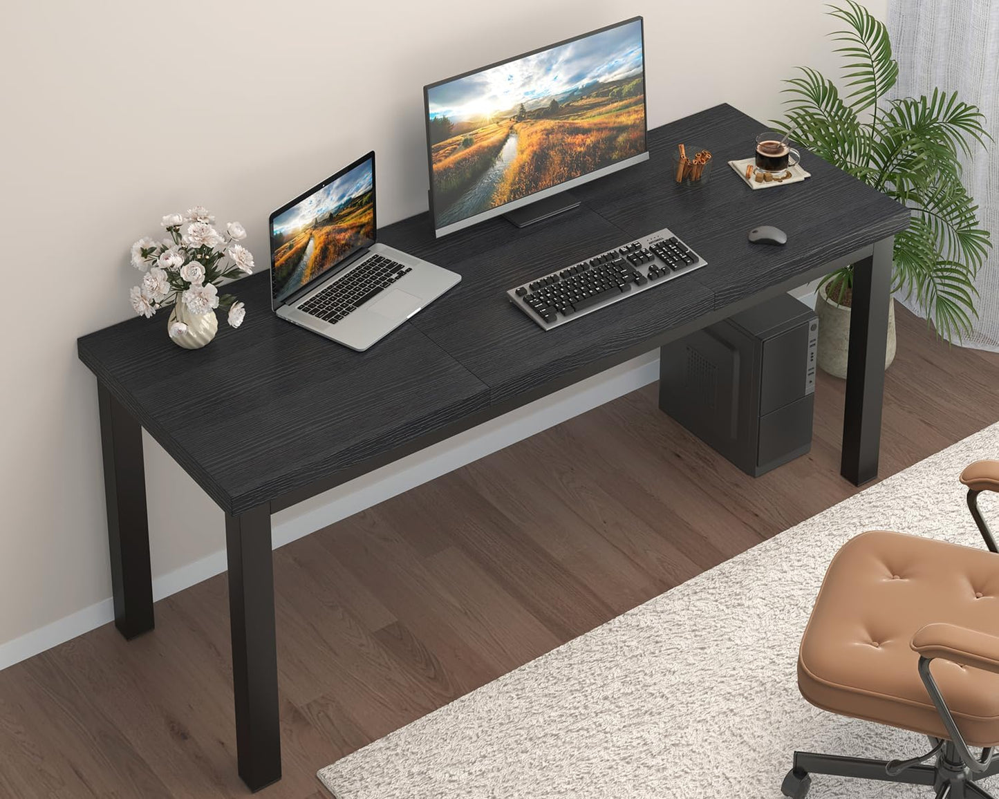 55.1 Inch Small Computer Desk, Home Office Desk, Modern Table for 2 Person Kids Student Gaming Computer Desk, Simple Office Table for Work,Craft,Writing,Studying, Etc., Black.