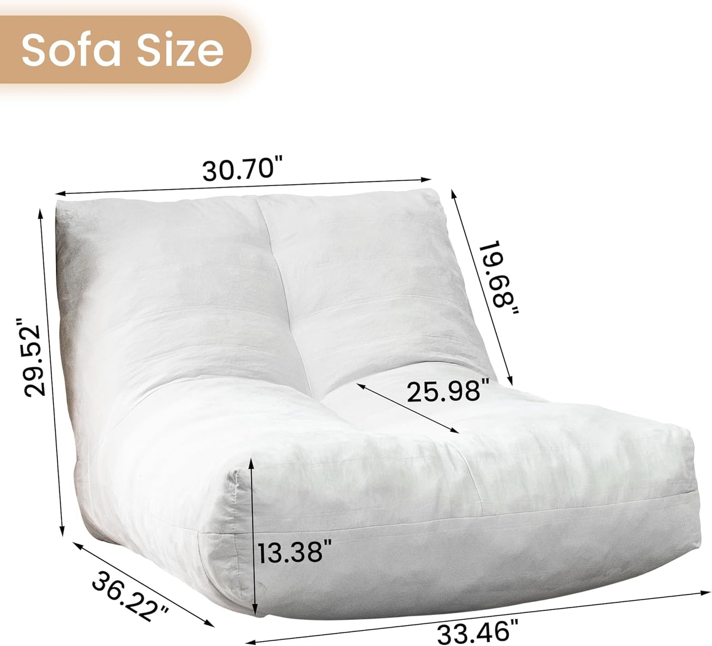 Bean Bag Chair Lazy Bean Bag Sofa, Floor Beanbag Chairs with Stuffed High-Density Foam, Memory Foam Bean Bag Sofa for Living Room, Bedroom and Office