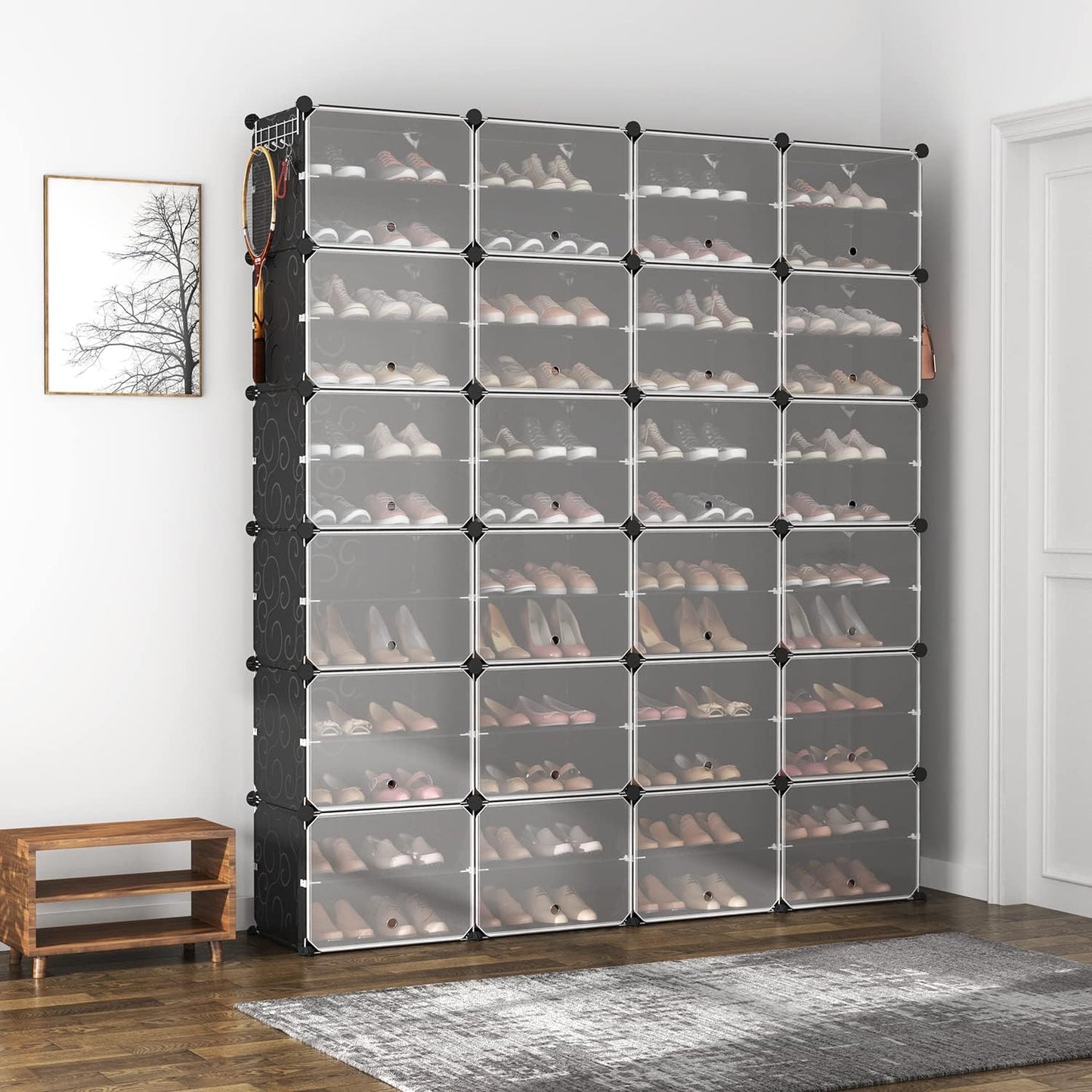 ROJASOP Shoe Storage Cabinet, 12-Tier Shoe Organizer 96 Pairs Extra Large Plastic Shoe Rack with Covers Portable Shoe Rack Organizer with Doors Big Shoe Rack for Closet Entryway Bedroom