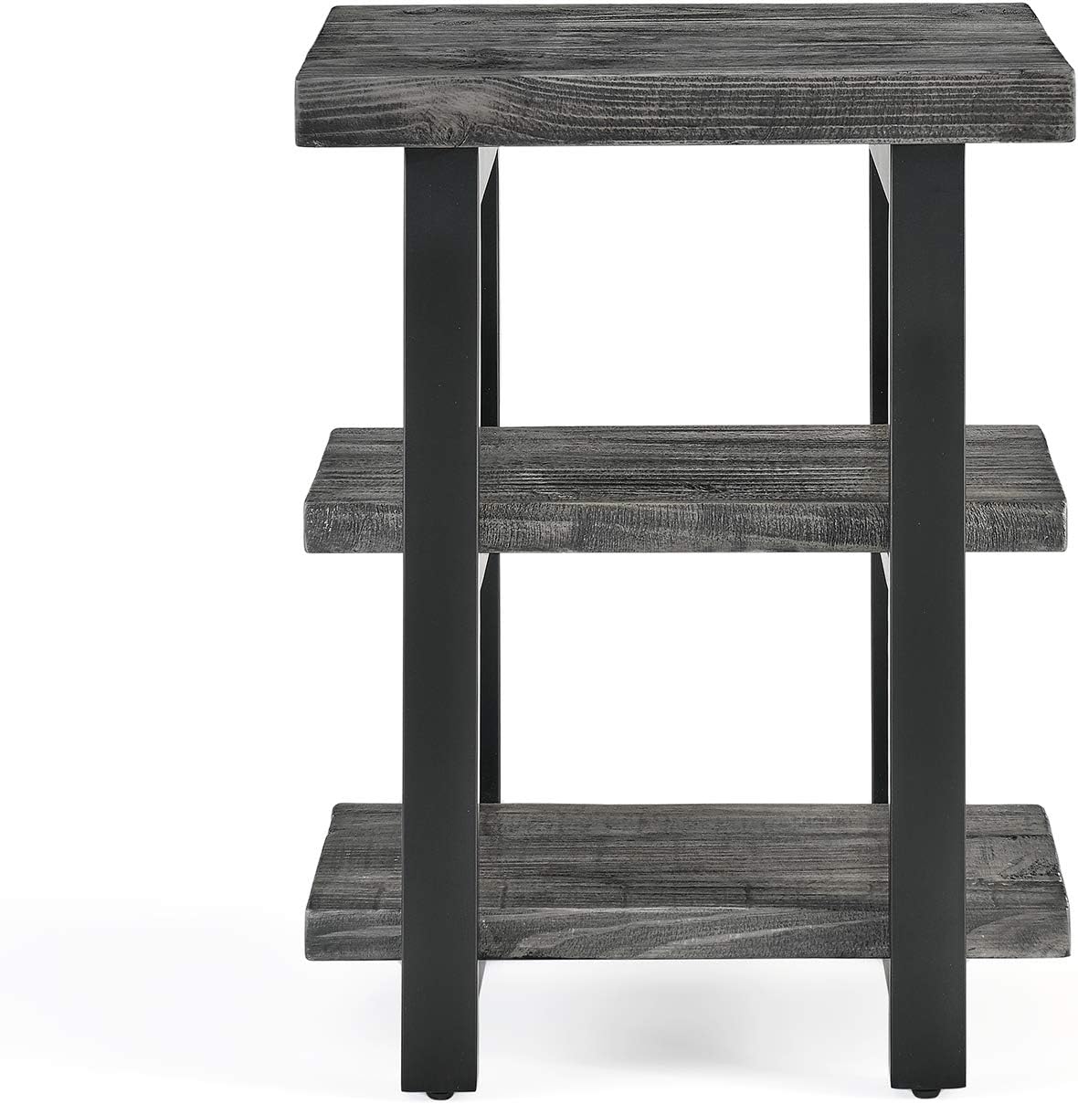 Alaterre Furniture Pomona 3-Tier Industrial End Table with Solid Pine Wood and Metal Legs – 20-Inch Side Table with 2 Lower Shelves, Rustic Modern Accent Table for Living Room or Bedroom (Slate Gray)