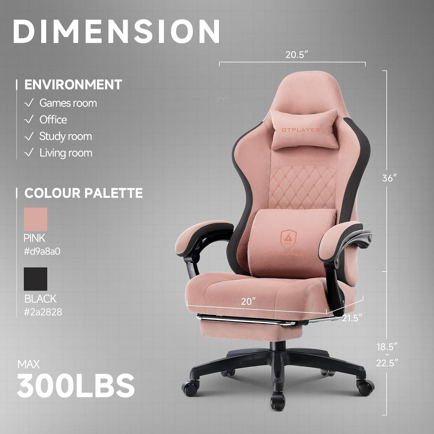 GTPLAYER Office Chair, Gaming Computer Desk Fabric Chair with Footrest, High Back Ergonomic Office Chair with Pocket Spring Lumbar Support and Linkage Armrests Adjustable Height Swivel for Home Task