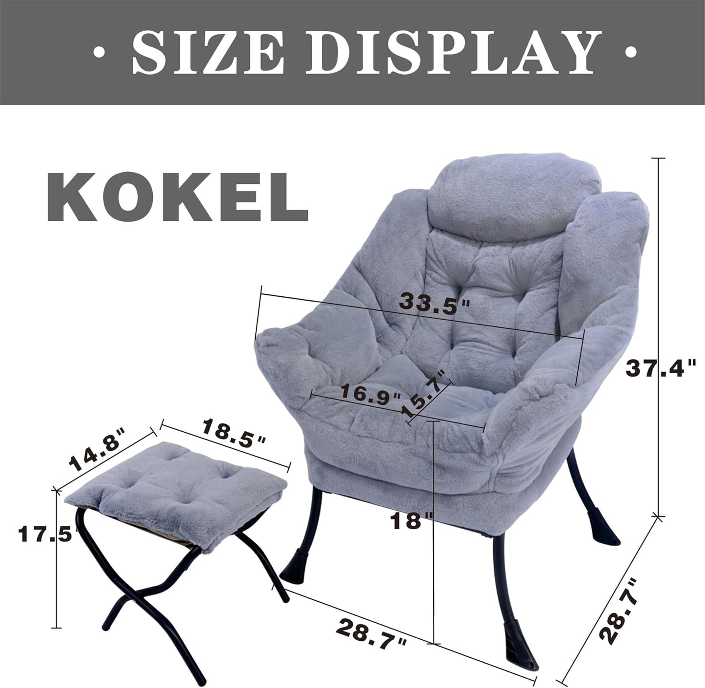 Lazy Chair with Folding Ottoman,Living Room Chairs, Accent Contemporary Lounge Chair, Single Steel Frame Leisure Sofa Chair with Armrests and A Side Pocket (TM10GRAY)