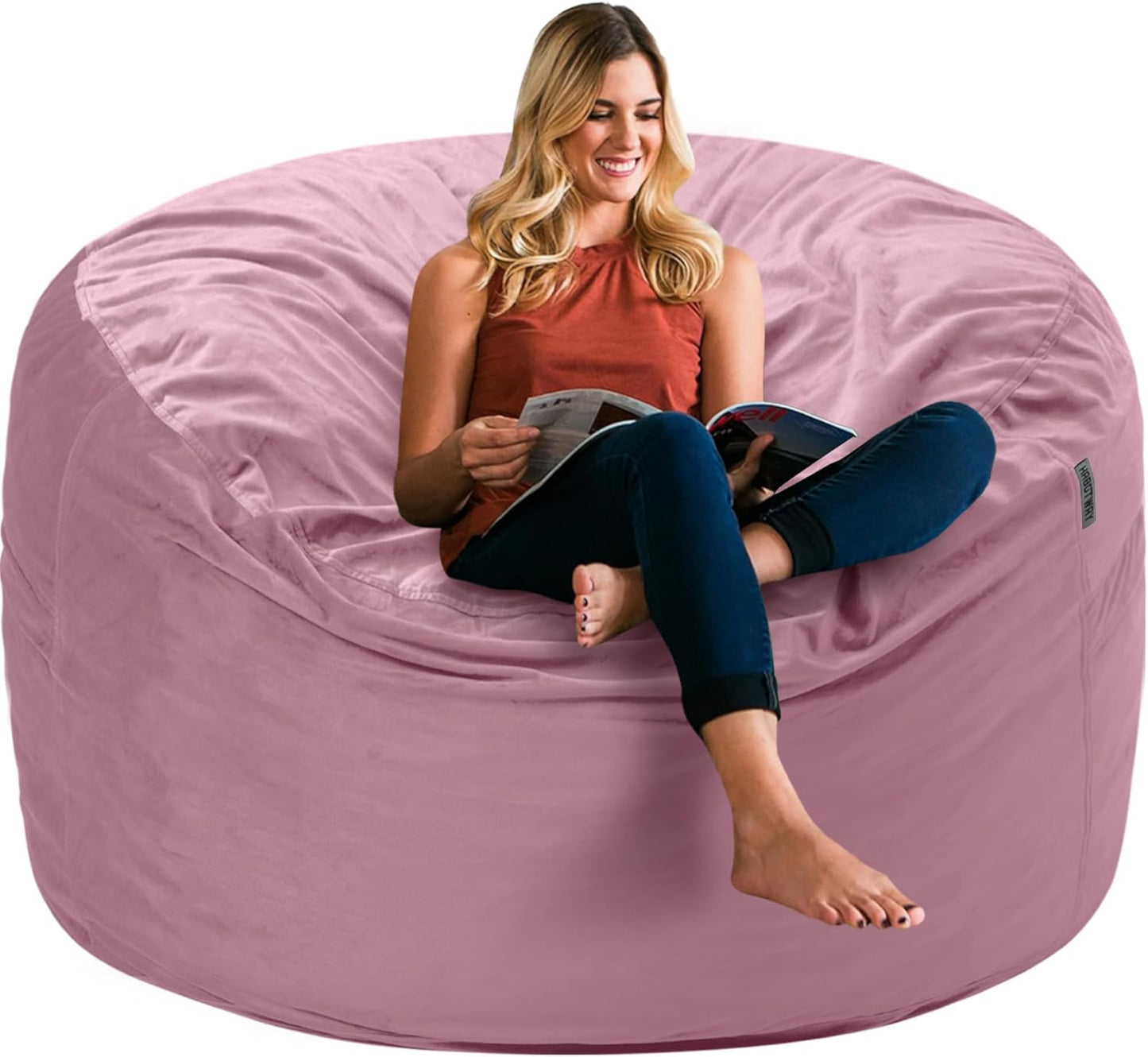 HABUTWAY Bean Bag Chair 3Ft Luxurious Velvet Ultra Soft Fur with High Rebound Memory Foam Bean Bag Chairs for Adults Plush Lazy Sofa with Fluffy Sponge 3' (Soft Pink)