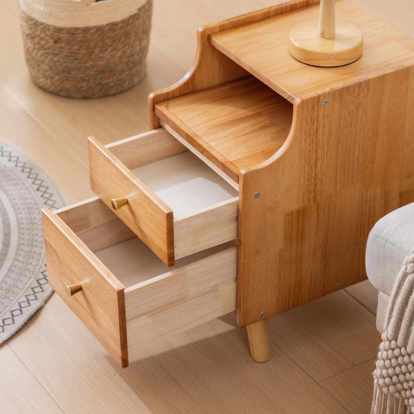 Small Nightstand, Narrow Nightstand, Solid Wood Night Stand, Narrow Side Table for Small Spaces, Couch, Nature Color 11.81 in Wide