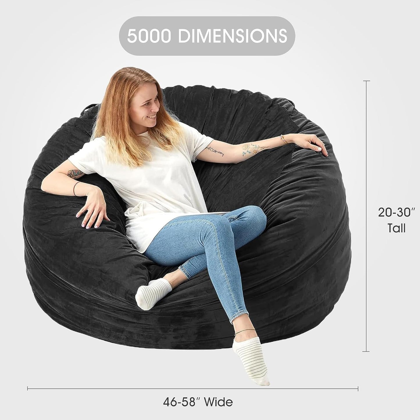 HABUTWAY Bean Bag Chair: Giant 5' Memory Foam Furniture Bean Bag Chairs for Adults with Microfiber Cover 5Ft (Black)