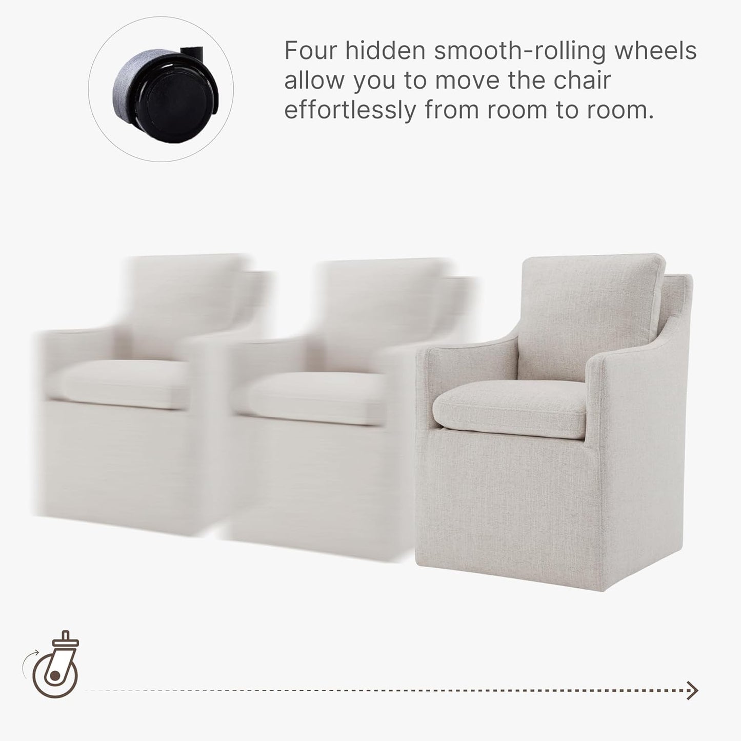 Upholstered Dining Chairs with Casters No Assembly Modern Accent Armchair with Rollers for Diningroom Bedroom Livingroom Reading Room,Linen,2 Boxs