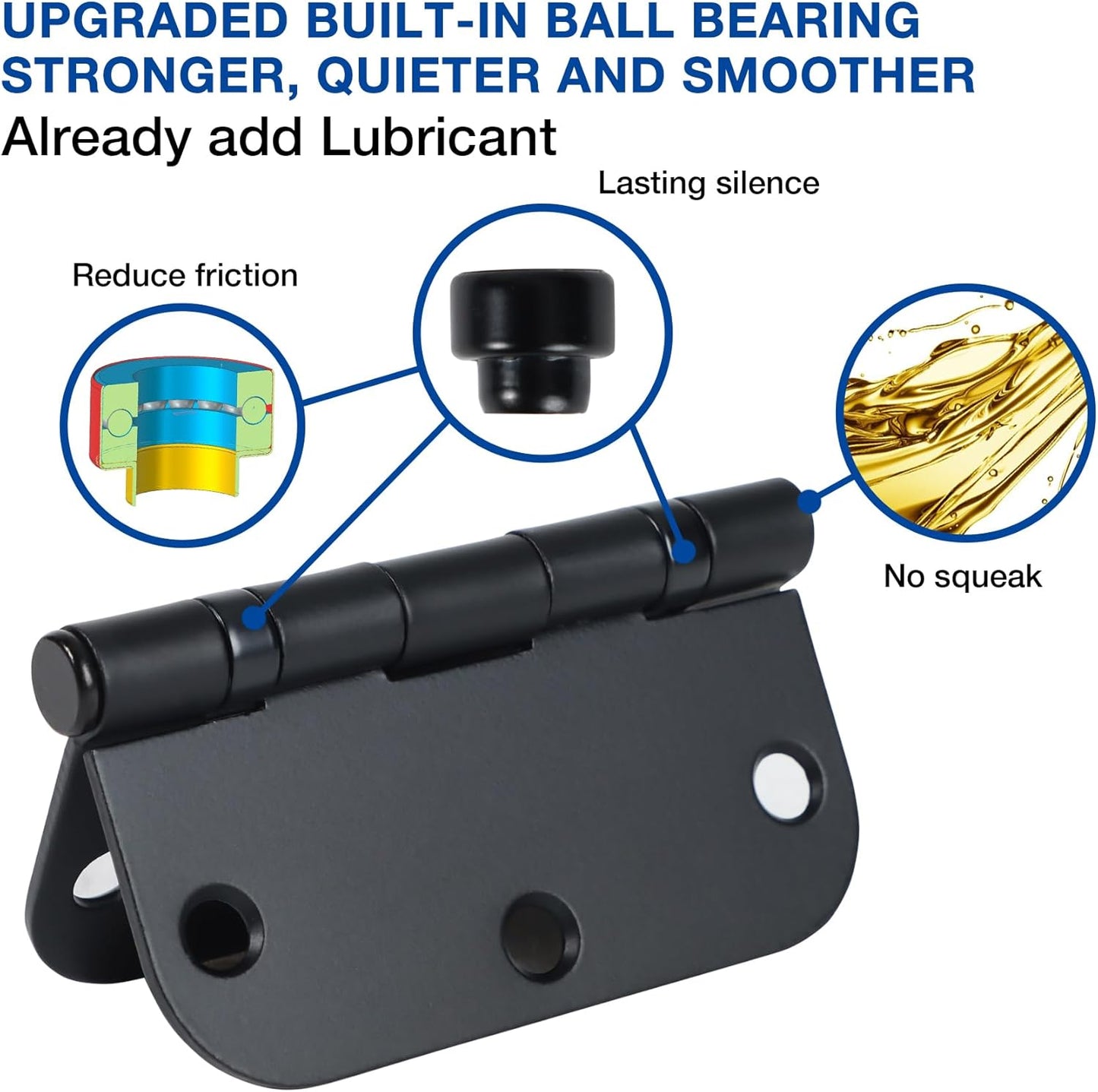 30 Pack Ball Bearing Matte Black Door Hinges 3.5 Inch 5/8" Radius Round Squeak Free Interior 3-1/2"Flat Bifold Standard Bedroom Indoor for Doors 3 ½" House Home Decor Improvement Accessories Hardware