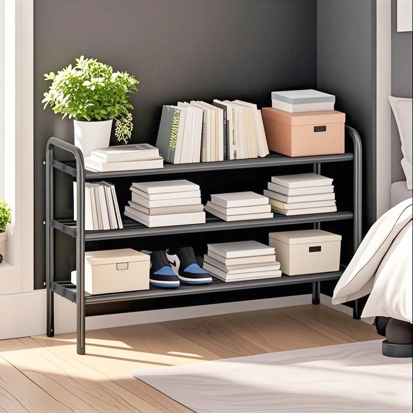 KANAV Expandable Shoe Rack Organizer – 3-Tier Shoe Shelf for Closet, Entryway & Front Door – Space-Saving Shoe Storage Solution