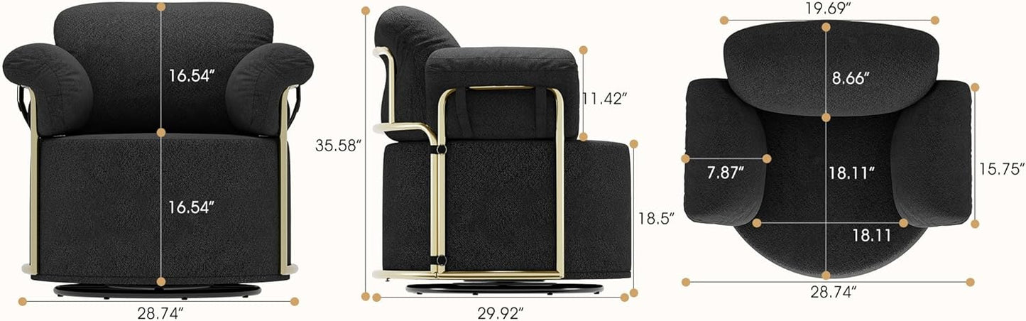 KEIKI Modern Comfy Swivel Accent Reading Chair, 360°Round Upholstered Barrel Armchair Single Club Lounge Sofa Chairs for Living Room,Bedroom, Office,Black