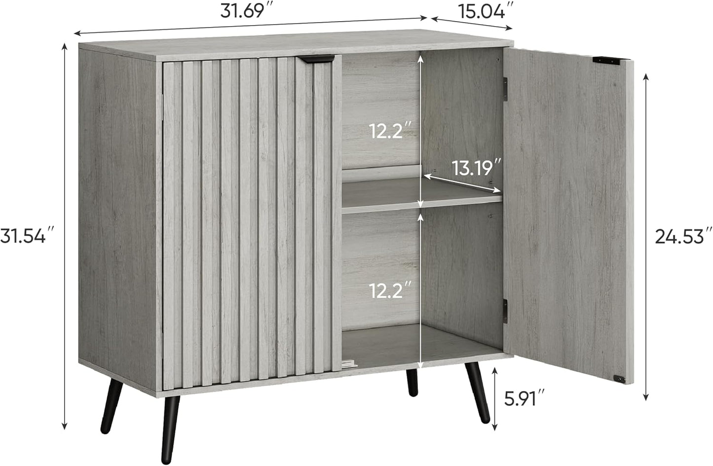 Smuxee Freestanding Fluted Sideboard, Grey Wash Buffet with Wood Storage, Adjustable Shelf for Living Room, Entryway, Hallway