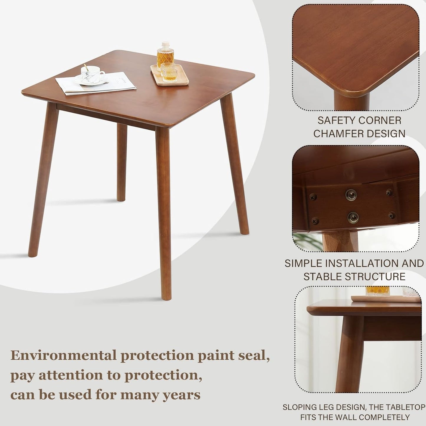 OGMILL 27.6" Small Dining Table Square for 2, Kitchen Dinner Table Rustic Space-Saving Dining Table Mid Century Modern Table with Solid Wood Leg for Small Spaces (Walnut)