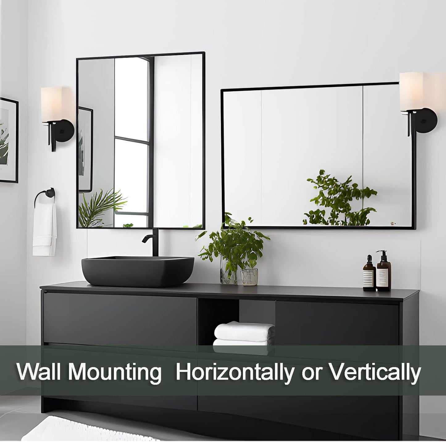 Bathroom Mirror, 30x48 Inch, Black Frame, Rectangle, Wall Mounted, Metal Framed Vanity Mirror, Modern, Hangs Horizontal Or Vertical