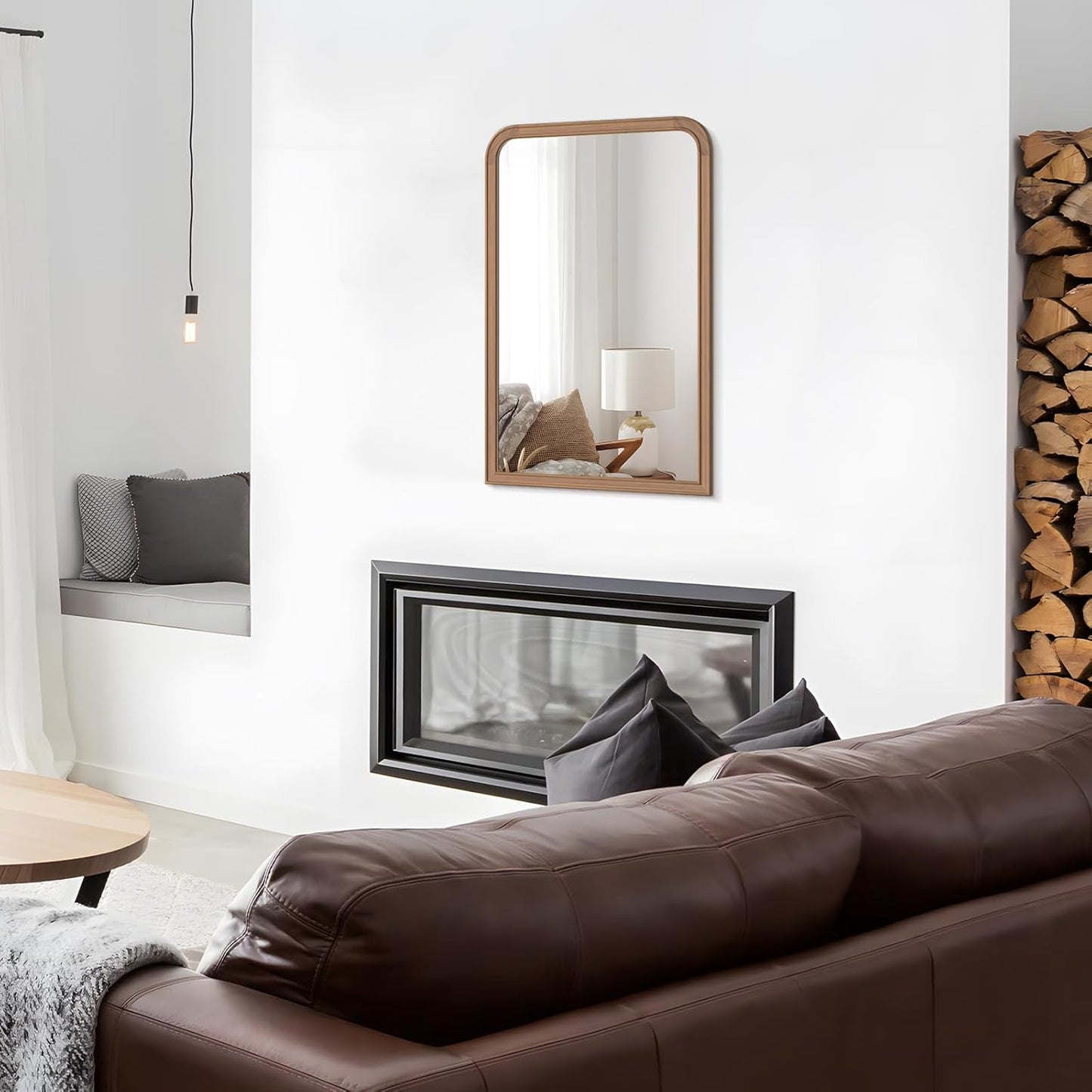 WallBeyond Wood Bathroom Mirrors for Wall Mounted, 24" x 36" Rustic Wood Frame Wall Mirrors Decorative for Living Room or Bedroom Vanity Mirror, Honey-Colored