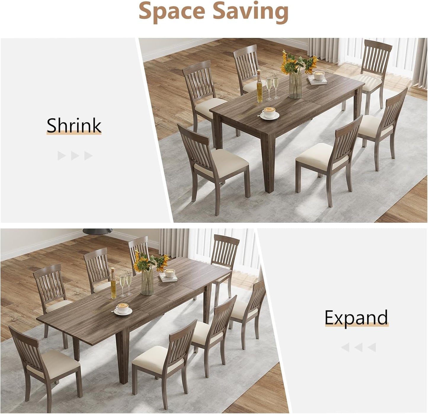 Expandable Dining Table, Large Wood Dining Table for 6-12, 70.87"-106.5" Modern Rectangular Long Kitchen Table with Metal Track for Kitchen, Living Room, Office-Brown
