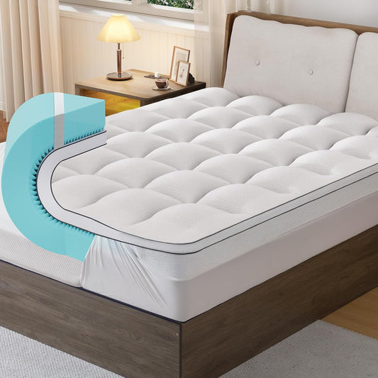 4 Inch Memory Foam Mattress Topper Full Size - Dual Layer 3 Inch Cooling Gel Memory Pad and 1 Inch Pillow Top Mattress Cover for Back Pain - 54" x 75" x 4"