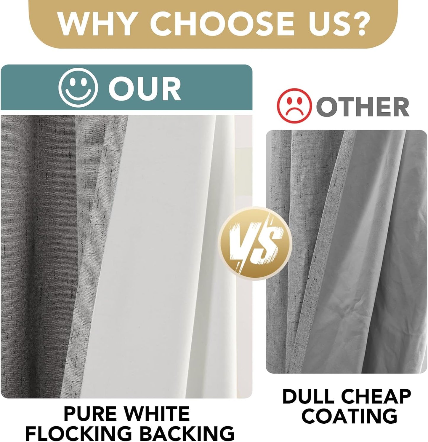 H.VERSAILTEX Linen Blackout Curtains 45 Inches Long 100% Blackout Thermal Insulated Textured Linen Look Curtain Draperies Anti-Rust Grommet, Energy Saving with White Liner, 2 Panels, Dove Gray