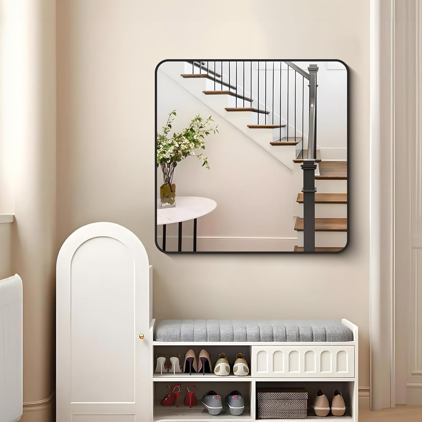 FORBATH Bathroom Mirror 30" x 30", Large Square Wall Mirror with Black Aluminum Frame Rounded Corner, Wall Mounted Mirror for Bathroom Bedroom Entryway Living Room
