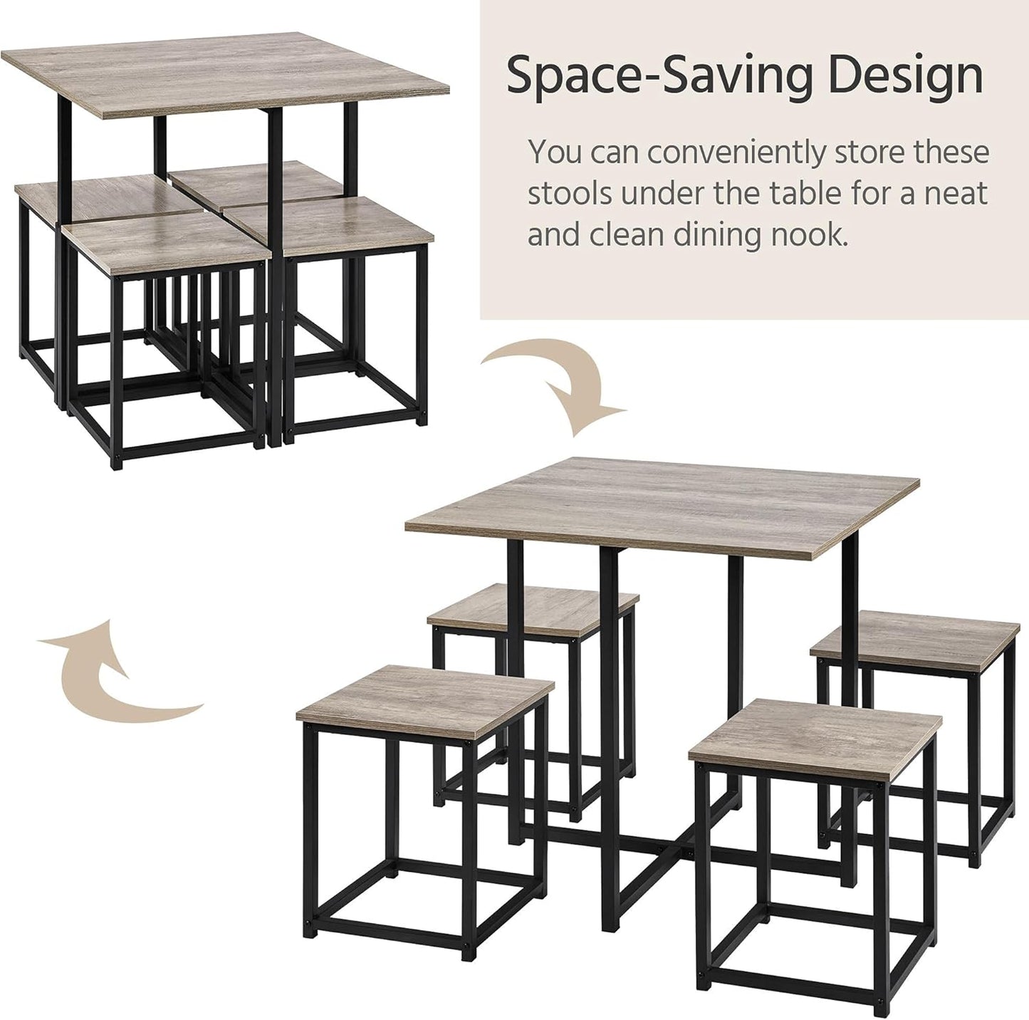 Yaheetech Dining Table Set for 4 Industrial Kitchen Table with 4 Chairs, Space-Saving Design for Apartment, Small Space, Breakfast Nook, Gray