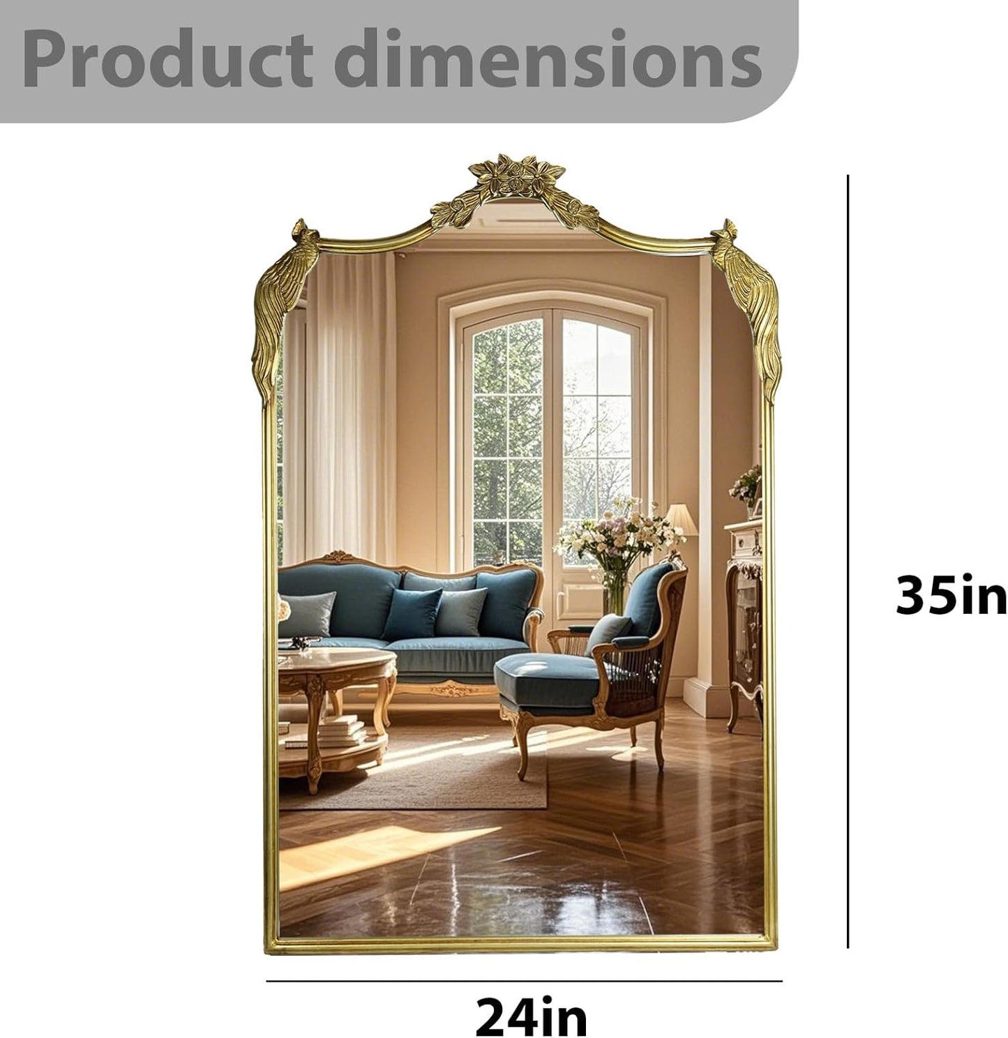 European Retro Mirror, Wall Mirror, Traditional Retro Baroque Mirror, Traditional Gorgeous Arched Wall Mirror，Can be Used for Decoration