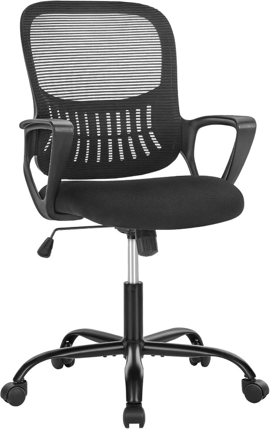 SMUG Office Computer Desk Chair, Ergonomic Mid-Back Mesh Rolling Work Swivel Task Chairs with Wheels, Comfortable Lumbar Support, Comfy Arms for Home, Bedroom, Study, Dorm, Student, Adults
