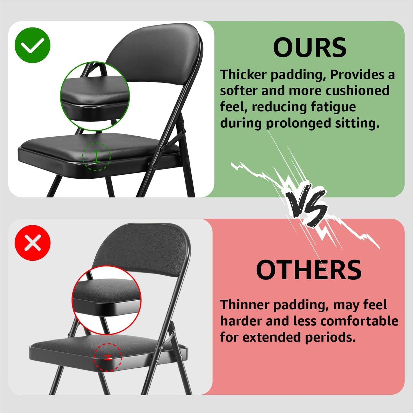 4 Pack Folding Chairs with Padded Cushion & Back, Padded Folding Chairs for Home, Office, Indoor, Outdoor Events (Black, 4 Pack)