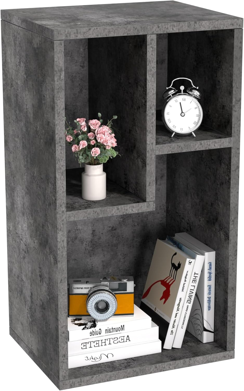 VECELO Small Bookshelf, 3 Cube Shelf, Fits Tallest Hardcovers, Horizontal Available, Modern Storage Organzier for Small Spaces, Modern Gray