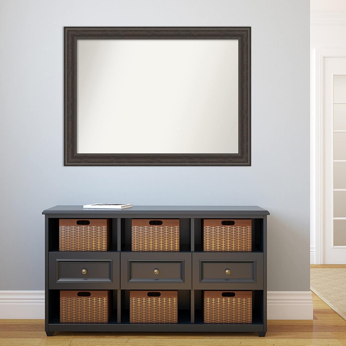 Amanti Art Brown Bathroom Mirror for Over Sink, 33x44 Shipwreck Greywash Rectangle Vanity Mirror, X-Large Traditional Frame, Hangs Horizonally and Vertically, Bathroom Wall Decor, Non-Beveled Edge