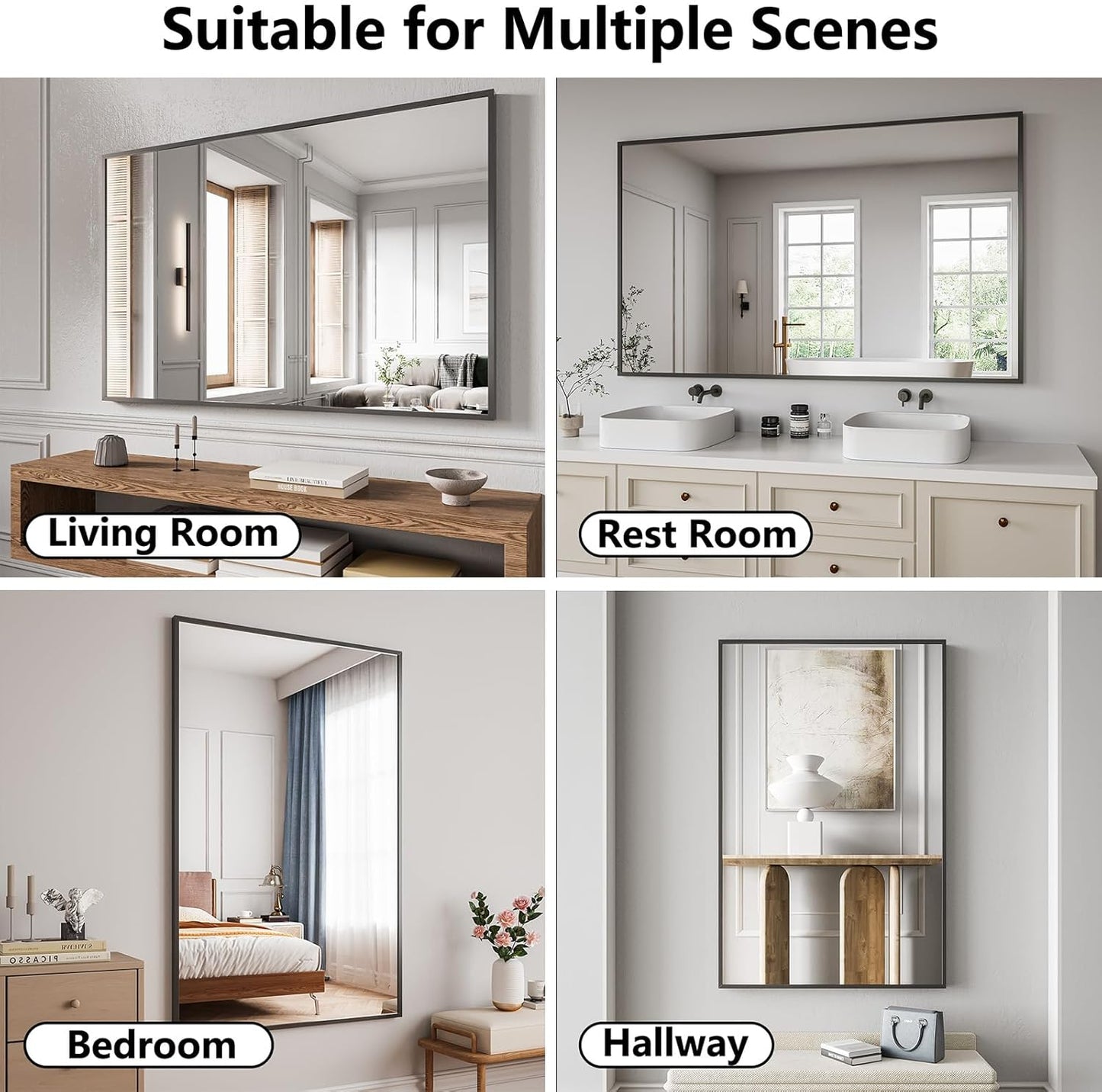 Koonmi Bathroom Mirror 36x55 Bathroom Wall-Mounted Mirrors, Modern Vanity Mirror for Bedroom, Living Room, Aluminum Alloy Frame Allow to Hang Horizontally or Vertically