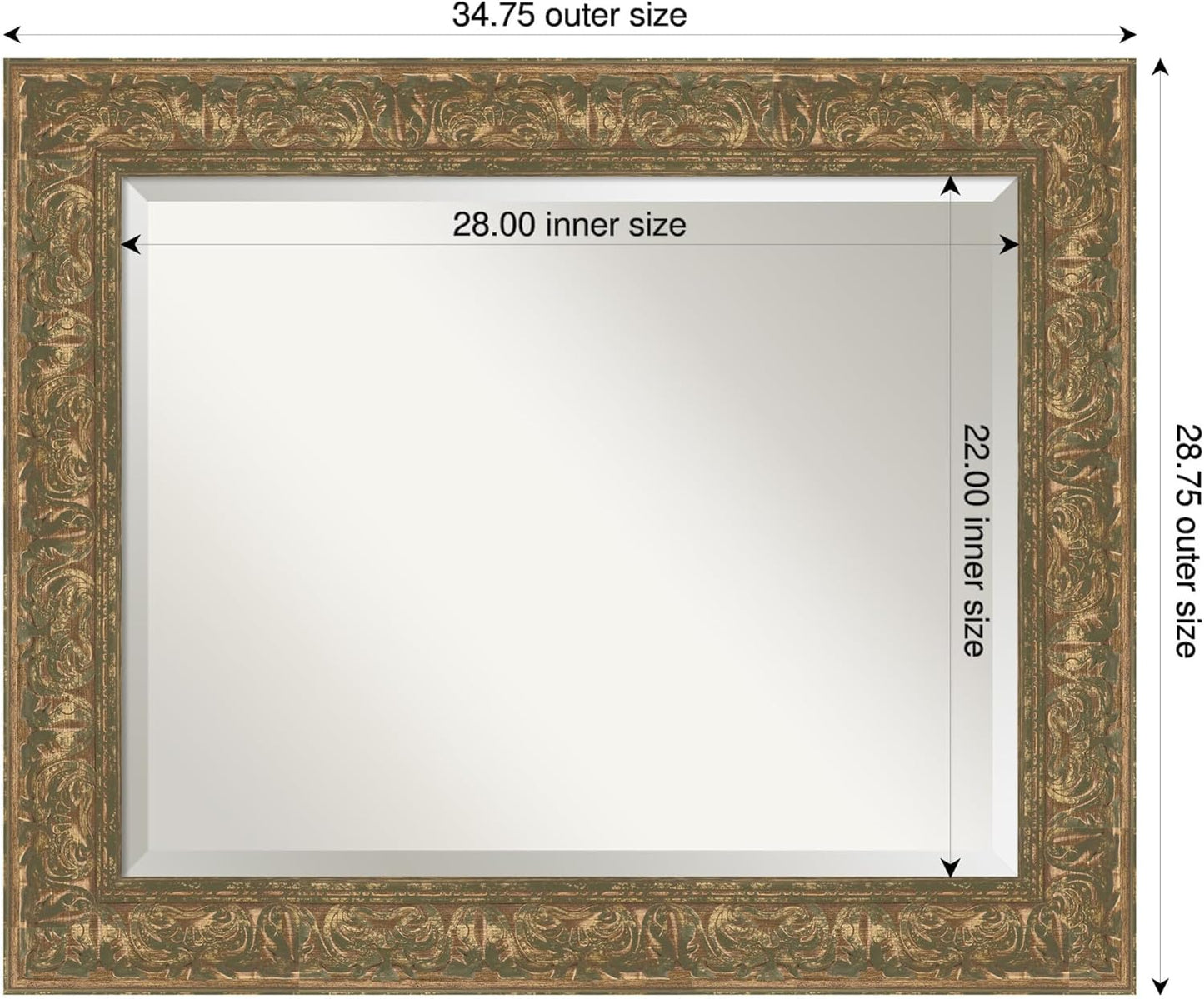 Amanti Art Bronze Bathroom Mirror for Over Sink, 29x35 Luxe Bronze Gold Rectangle Vanity Mirror, Large Traditional Frame, Hangs Horizonally and Vertically, Bathroom Wall Decor, Beveled Edge