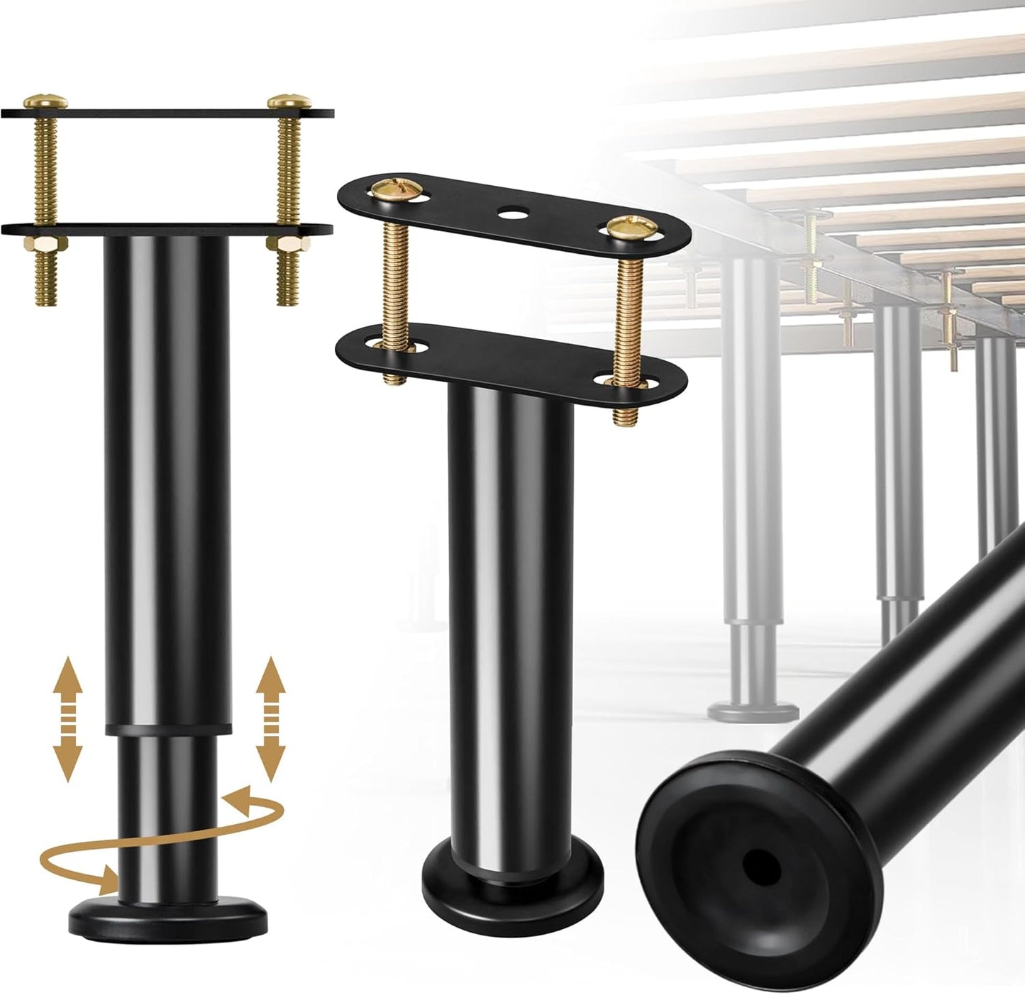 Adjustable Bed Frame Center Support Legs, Heavy Duty Cold Rolled Steel Bed Slat Support Legs with Wider Base, Bed Frame Leg Replacement, Furniture Support Reinforcement Kit (Height 5in to 7.8in) 2PCS