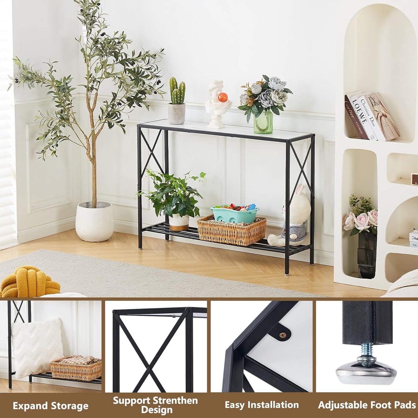 Wimarsbon Console Table,Multifunctional Sofa Side Table with Shelves,Behind Couch TV Tables with Metal Frame,Accent Display Stand for Hallway,Entrance (41.9" 2-Layer Black Frame)