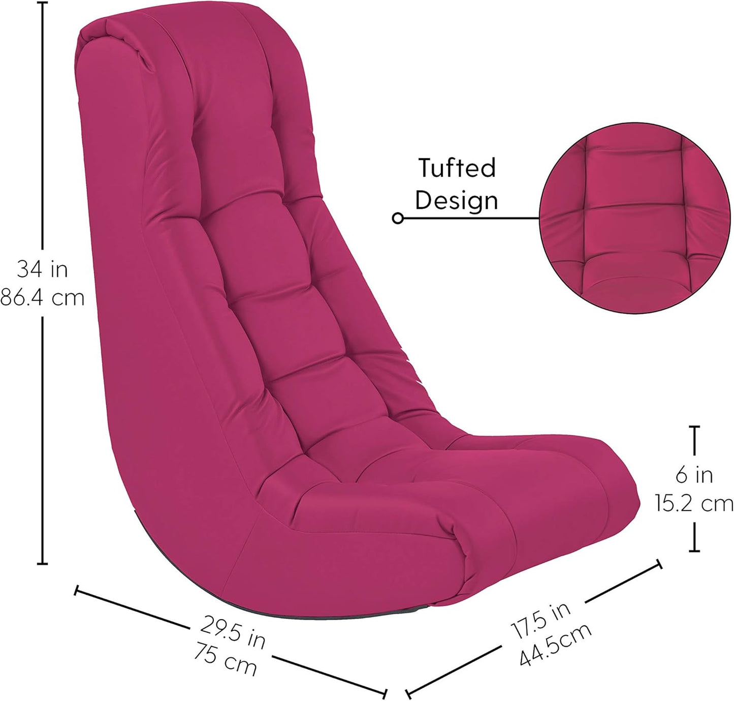 Factory Direct Partners Soft Tufted Floor Rocker - Cushioned Ground Chair for Kids Teens and Adults - Great for Reading, Gaming, Meditating, TV - Raspberry, 10488-RS
