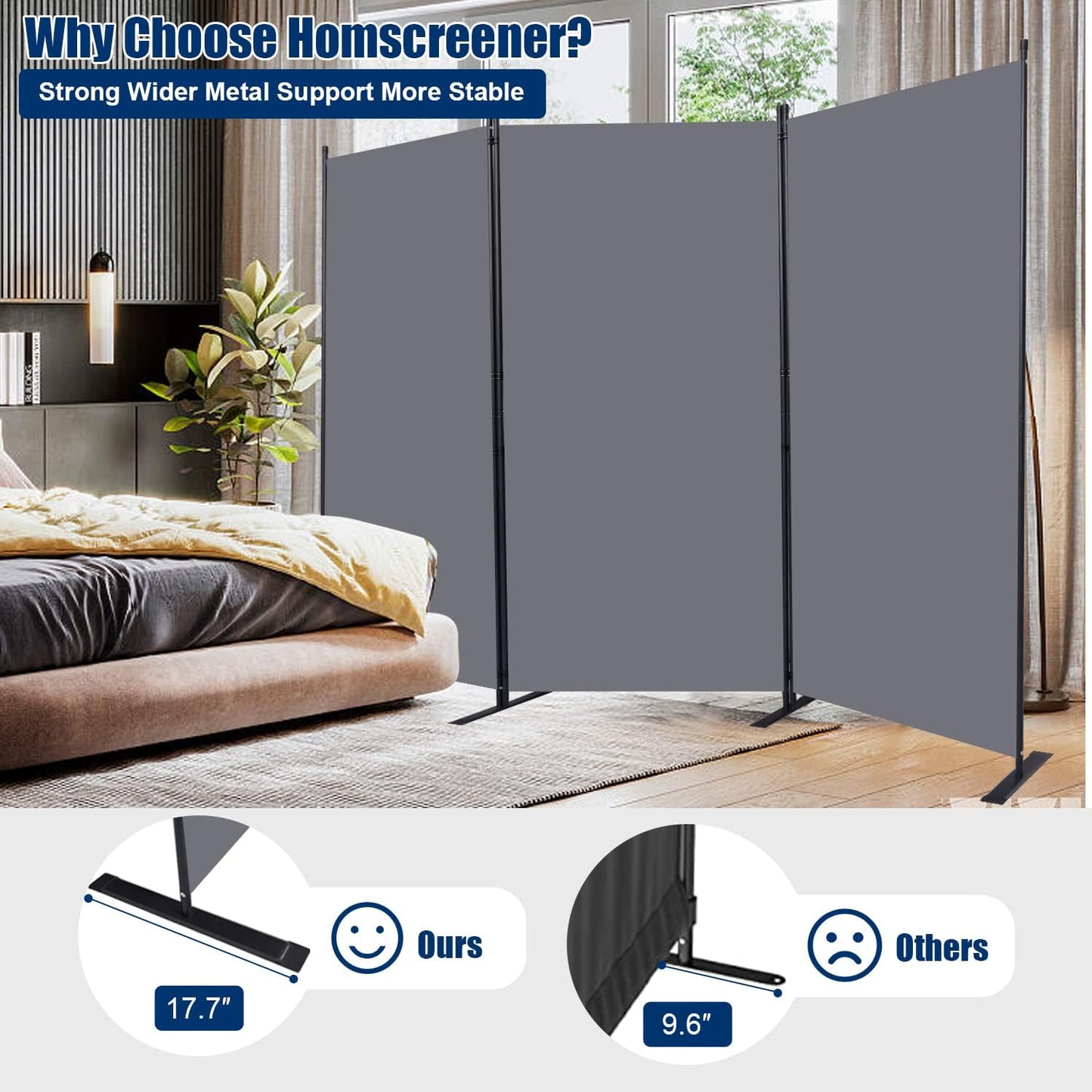 Room Divider 6FT Portable Room Dividers and Folding Privacy Screens, 102'' W Fabric Divider for Room Separation, 3 Panel Partition Room Dividers Freestanding Wall Divider Screen for Dorm Studio Office