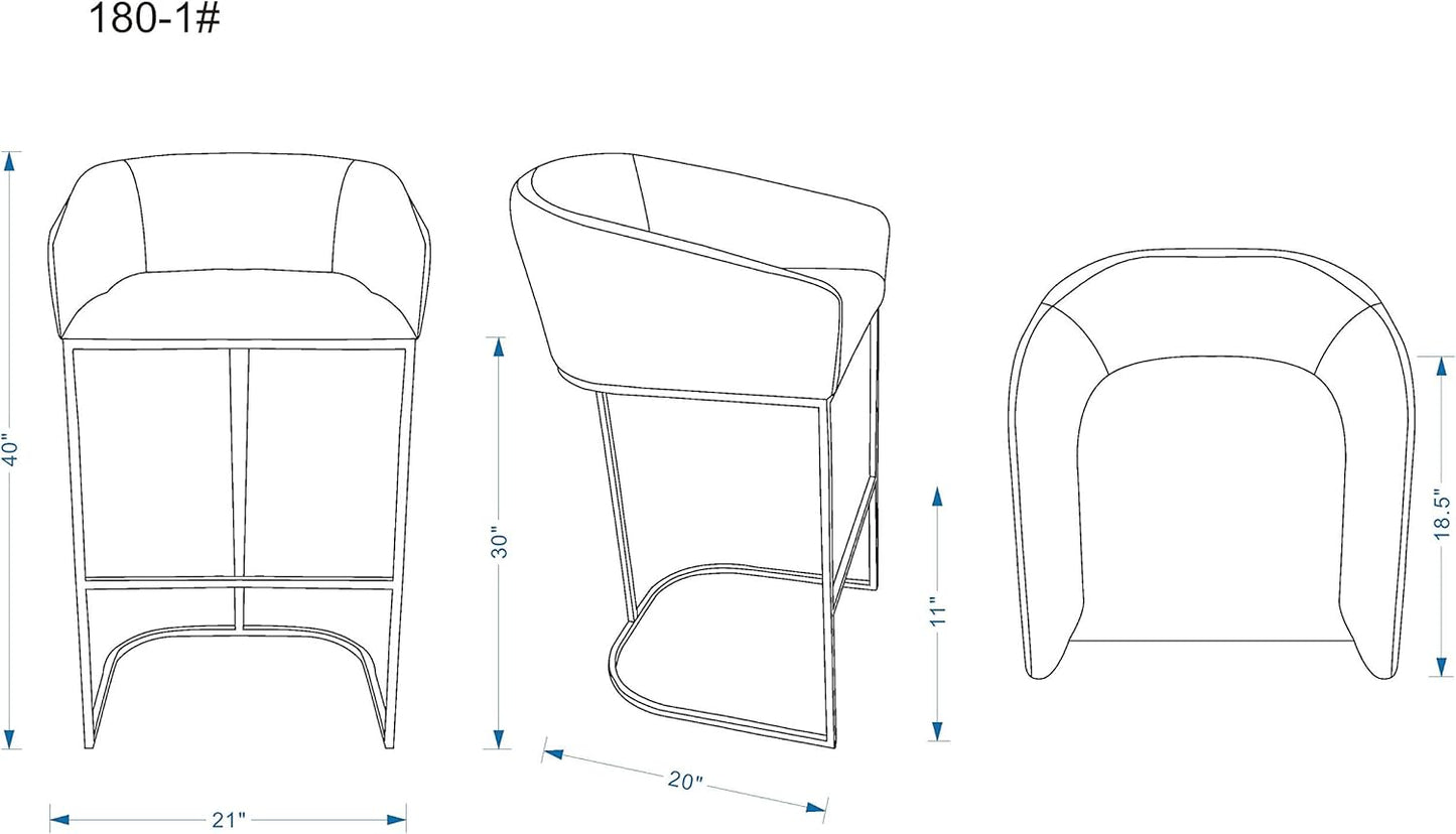 Manhattan Comfort Louvre 30 Inch Mid Century Modern Counter Height Bar Stools - Elegant Faux Leather Padded Seat, Stainless Steel Base with Footrest, Fully Assembled Barstools, Set of 2, Cream